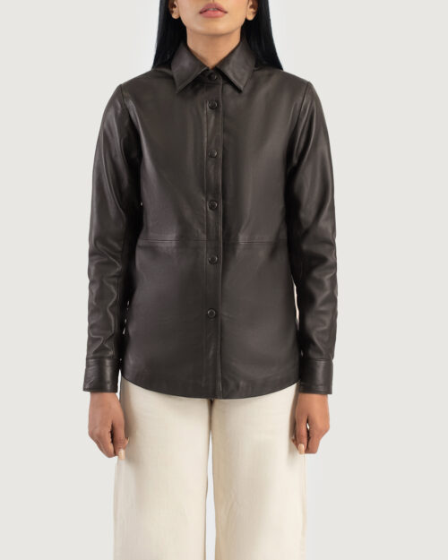 Vertex Brown Leather Shirt Jacket